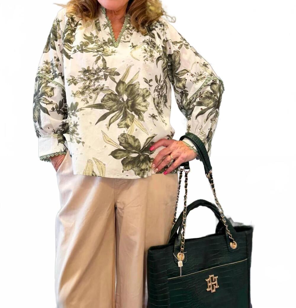 NEW ENTRO magnolia lane blouse in olive